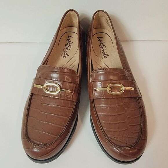 Life Stride Sonoma 2 Brown Croc Embossed Flat Loafers Size 9.5 - Picture 3 of 8